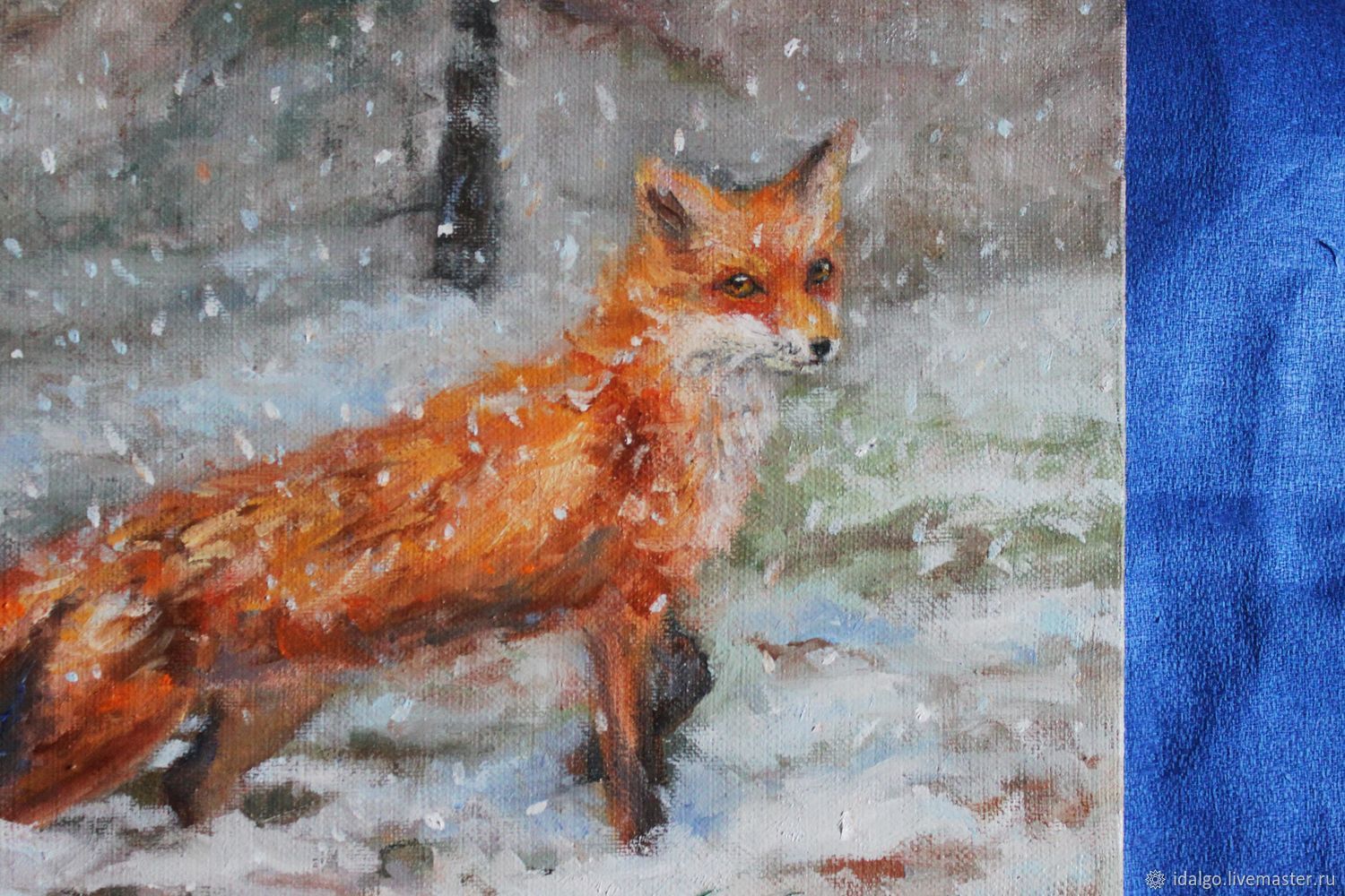 1500x1000 Oil Painting Ran The Fox, Brought Snow Shopline - Fox Oil Painting