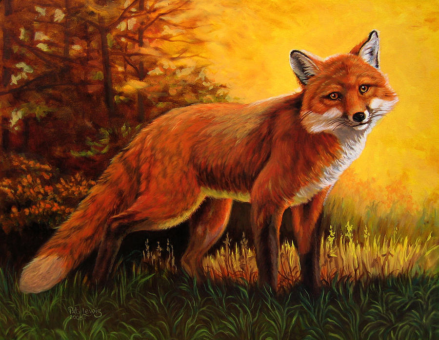 900x698 Lone Fox Painting By Pat Lewis - Fox Painting