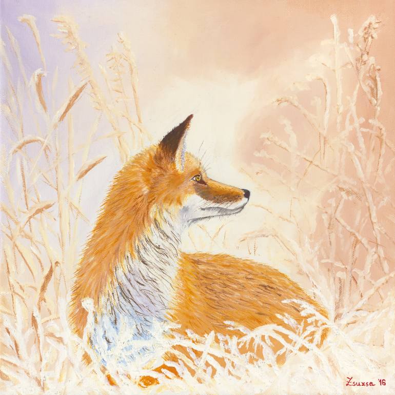 770x770 Saatchi Art Winter Fox Painting By Zsuzsanna Rossetter - Fox Painting
