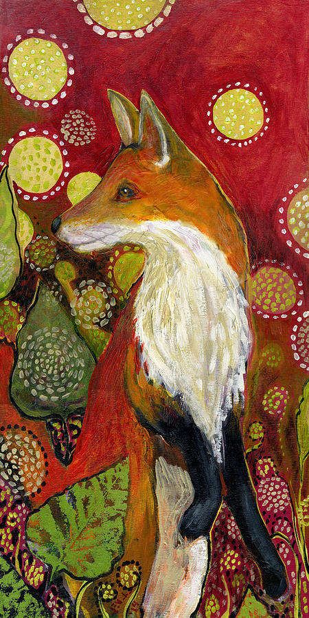 450x900 Fox Listens Painting By Jennifer Lommers - Fox Painting Abstract