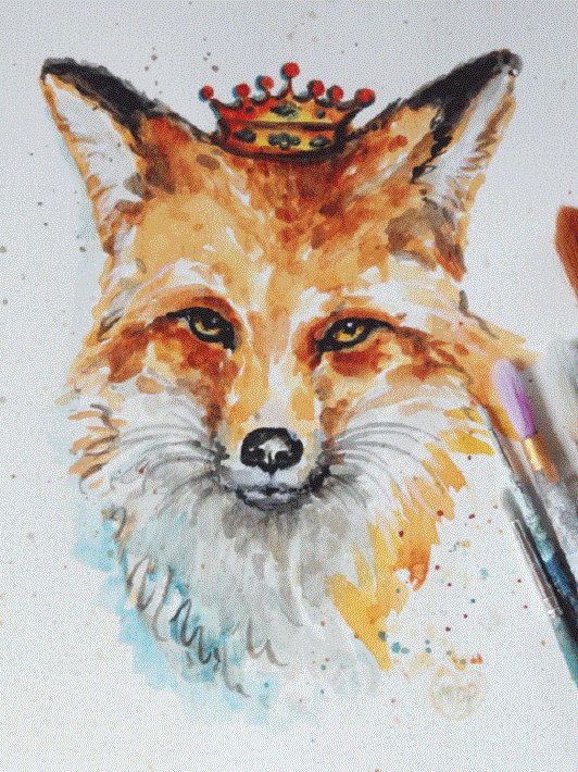 532x710 Fox With Flowers Watercolor Vivid Colors, Foxes And Watercolor - Fox Painting Watercolor