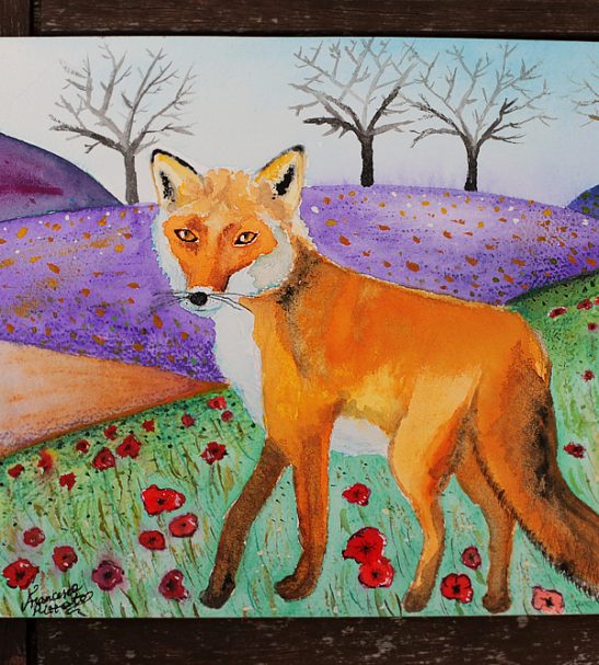 547x607 March Early Bloom, Original Watercolor Painting, Watercolor Fox - Fox Painting Watercolor