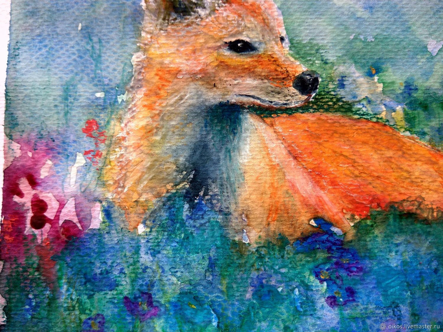 1500x1125 Mini Painting Watercolor With A Red Fox In A Field Of Flowers - Fox Painting Watercolor