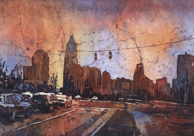 770x541 Saatchi Art Watercolor Painting Of Charlotte, Nc Skyline - Fox Painting Watercolor