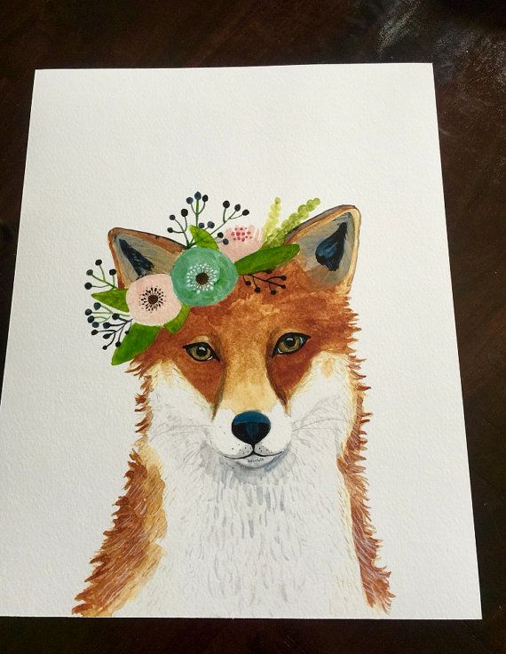 570x736 Watercolor Fox, Woodland Nursery Art, Animal Paintings, Fox, Bear - Fox Painting Watercolor