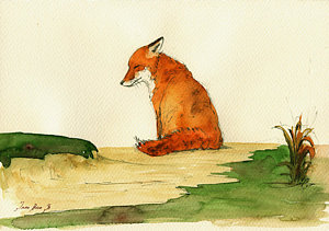 300x211 Fox Sleeping Painting Painting By Juan Bosco - Fox Painting Watercolor