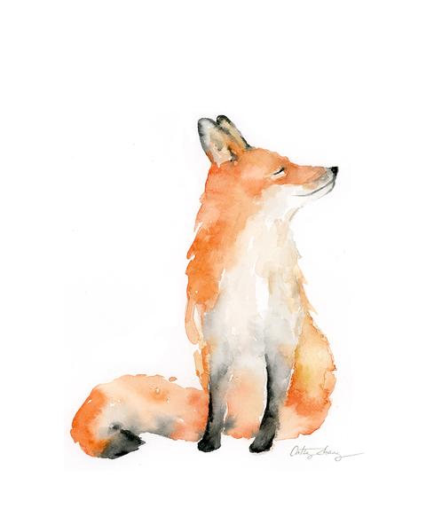 480x600 Original Red Fox Watercolor Painting - Fox Watercolor Painting