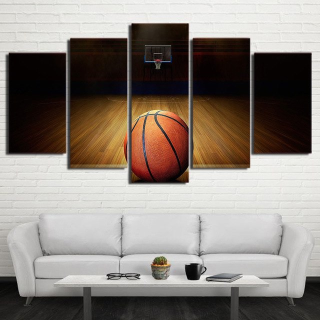 640x640 Framed Abstract Modern Home Decor Canvas 5 Panel Basketball Print - Framed Abstract Painting