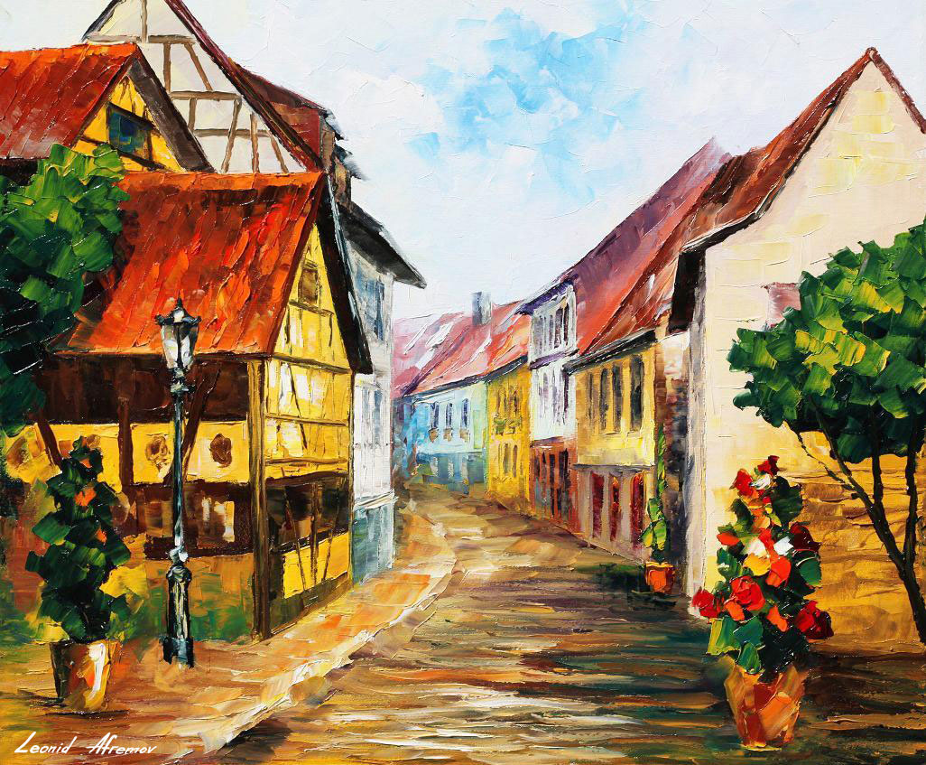 1026x847 Red Roof Palette Knife Oil Painting On Canvas By Leonid Afremov - Framed Art Oil Painting
