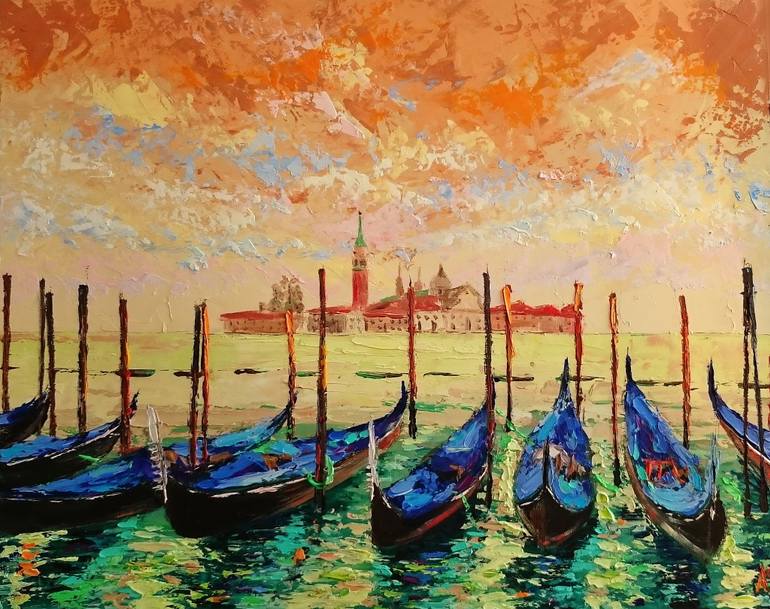 770x609 Saatchi Art Gorgeous Venice Original Landscape Palette Knife Oil - Framed Art Oil Painting