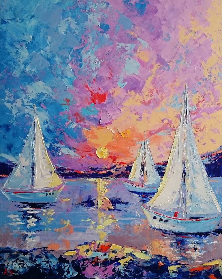 770x967 Saatchi Art Mysterious Sunset Original Palette Knife Oil - Framed Art Oil Painting