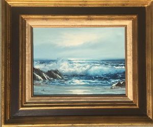 300x250 Vintage Stevens Ocean Coast Seascape Oil Painting Framed Art 16x12 - Framed Art Oil Painting