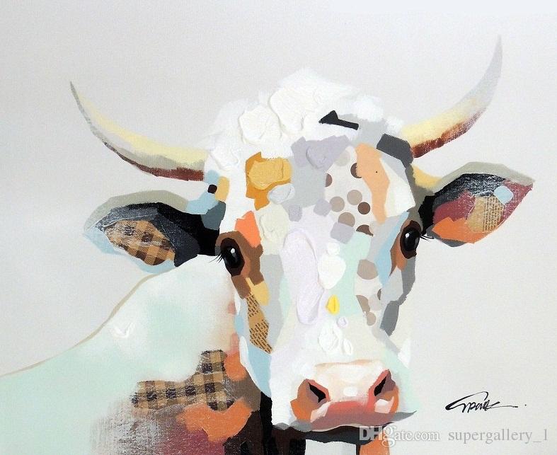 787x643 Best Framed Cow Portrait Pop Art,pure Hand Painted Cartoon Animal - Framed Cow Painting