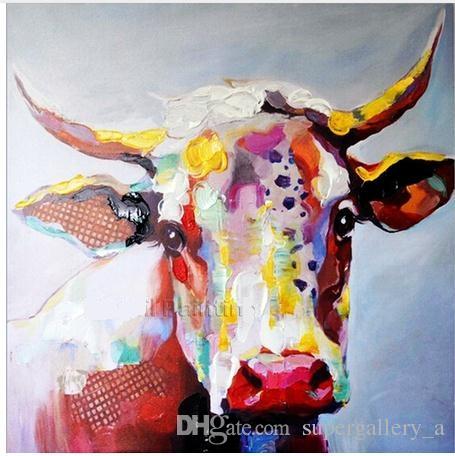 455x456 Framed Color Cow,pure Hand Painted Abstract Modern Wall Decor - Framed Cow Painting