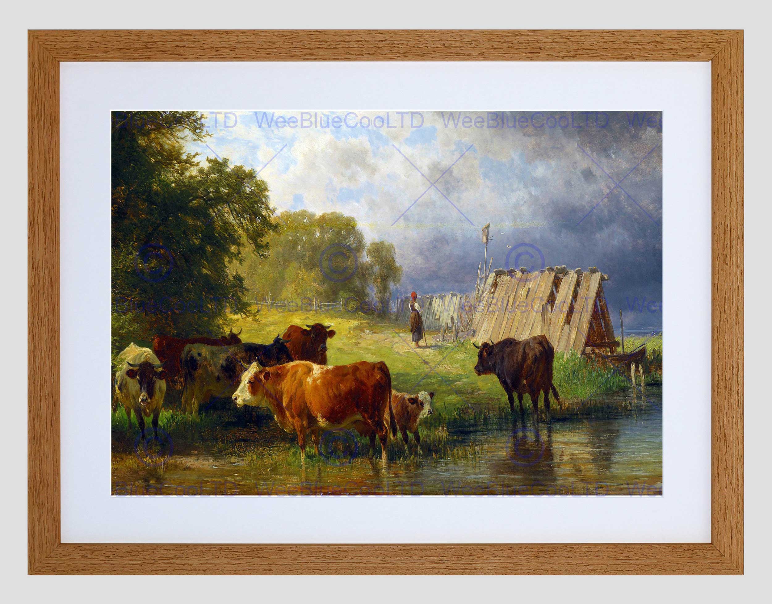 2500x1956 Painting Landscape Rural Study Voltz Cow Herd Detail Framed Art - Framed Cow Painting