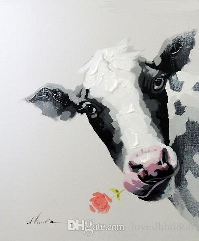397x480 2018 Framed Cow Portrait Flower Oil Amp Mixed Media On Canvas - Framed Cow Painting
