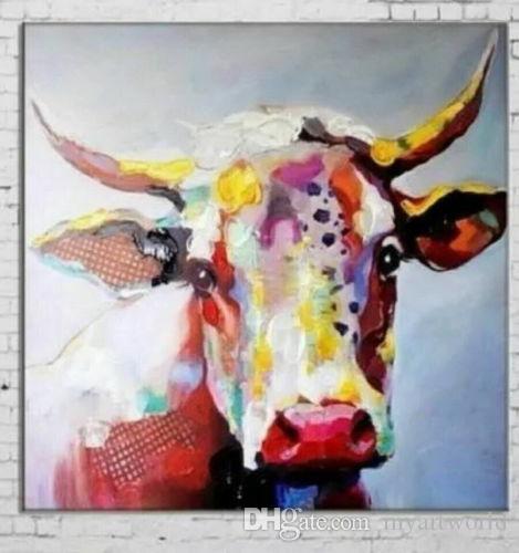 469x500 2018 Framed Cute Cow With Glasses Animal ,pure Hand Painted - Framed Cow Painting