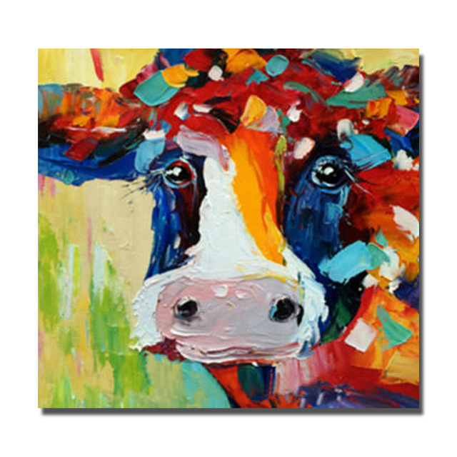 640x640 Abstract Oil Color Cow Painting On Canvas Large Wall Pictures - Framed Cow Painting