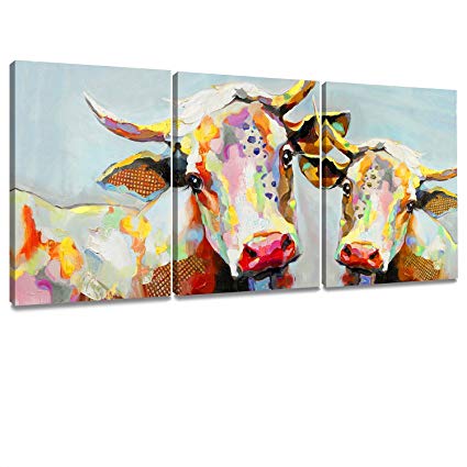 425x425 Decor Mi Colorful Cow Painting On Canvas Wall Art Wall - Framed Cow Painting