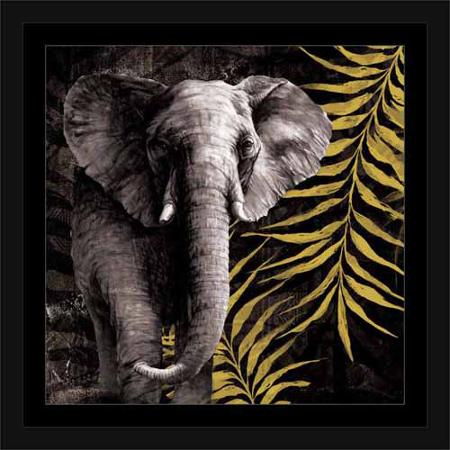 450x450 Buy Tribal Elephant Safari Jungle Leaves Texture Painting Black - Framed Elephant Painting