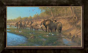 350x210 The Elephant Hunter Art Print By Michael Sieve Wild Wings - Framed Elephant Painting