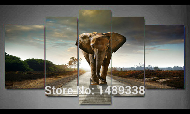 640x384 5 Panel Elephant Painting Wall Art Picture Home Decoration Living - Framed Elephant Painting