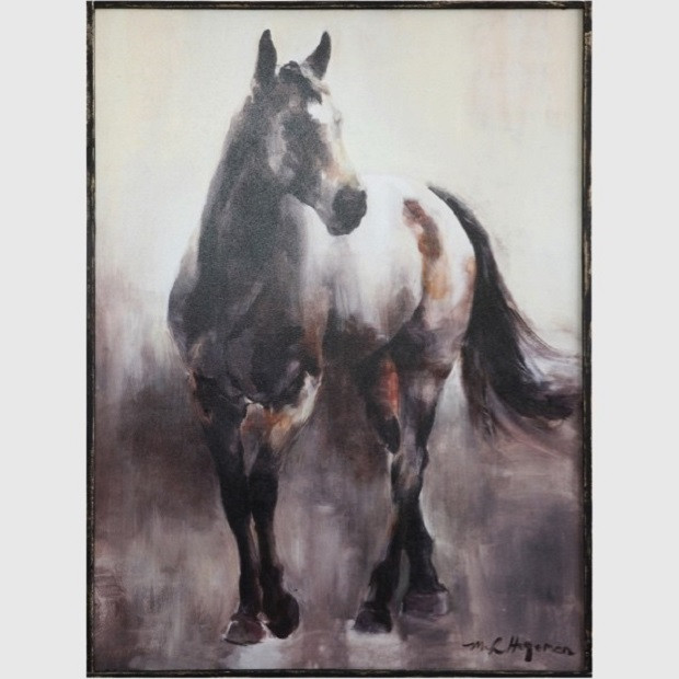 620x620 Wood Framed Canvas Horse Wall Art Antique Farmhouse - Framed Horse Painting
