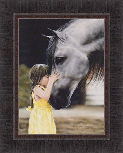 425x528 The Kiss By Lesley Harrison 17x21 Girl Kissing Horse - Framed Horse Painting