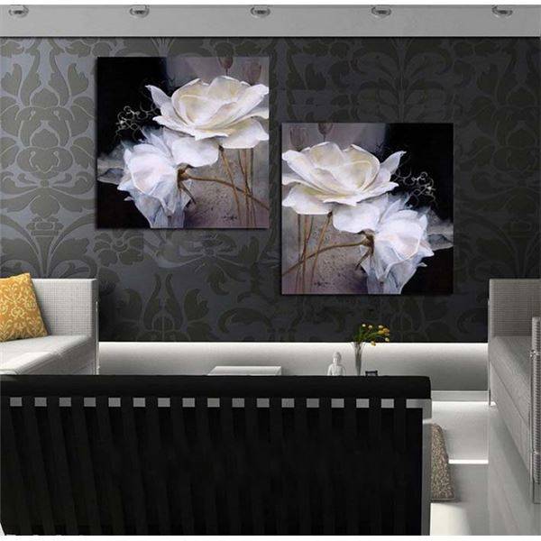 600x600 Framed Art Black And White 2 Plates Contemporary Oil Painting - Framed Painting Clipart