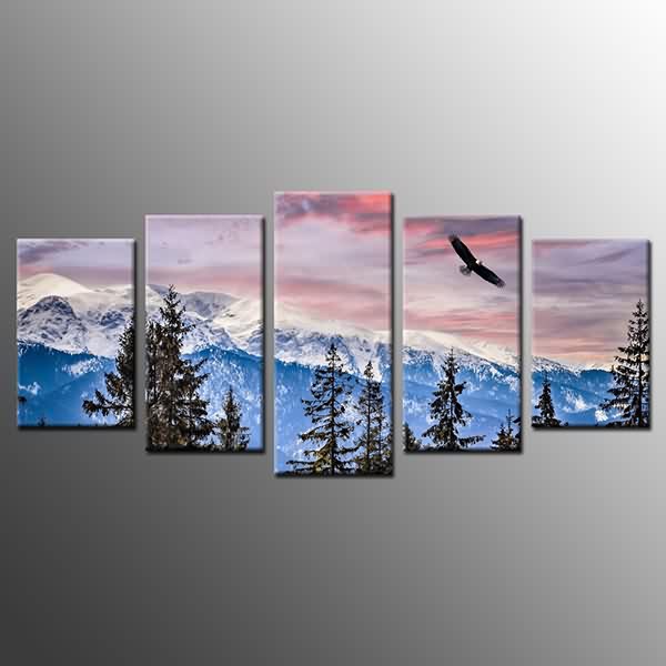 600x600 Framed Wall Art Snow Mountain Eagle Gallery Wrapped Canvas - Framed Painting Prints