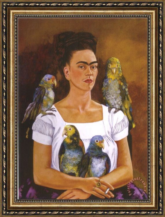 570x746 Frida Kahlo Me And My Parrots 1941 Framed Print For Sale - Framed Painting Prints