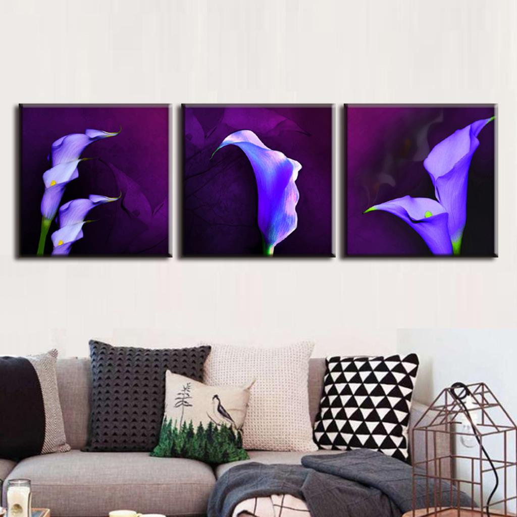 1024x1024 Modern 3 Pcsset Framed Purple Flower Painting Prints On Canvas - Framed Painting Prints