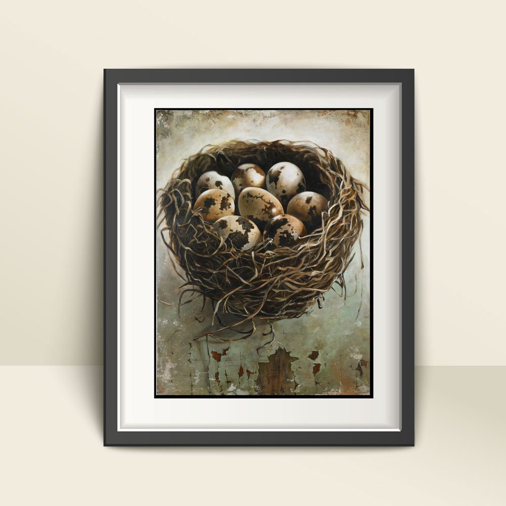 1000x1000 Bird Nest Print Matted And Framed Artwork, Prints, Home Decor - Framed Painting Prints