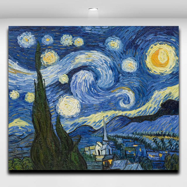 640x640 Van Gogh Starry Night Oil On Canvas Reproduction With Print Decor - Framed Reproduction Oil Painting