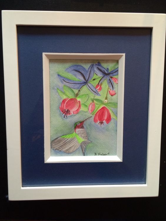 564x752 Fuchsia And Hummingbird , An Original 5x 7 Artwork - Frames For Watercolor Painting