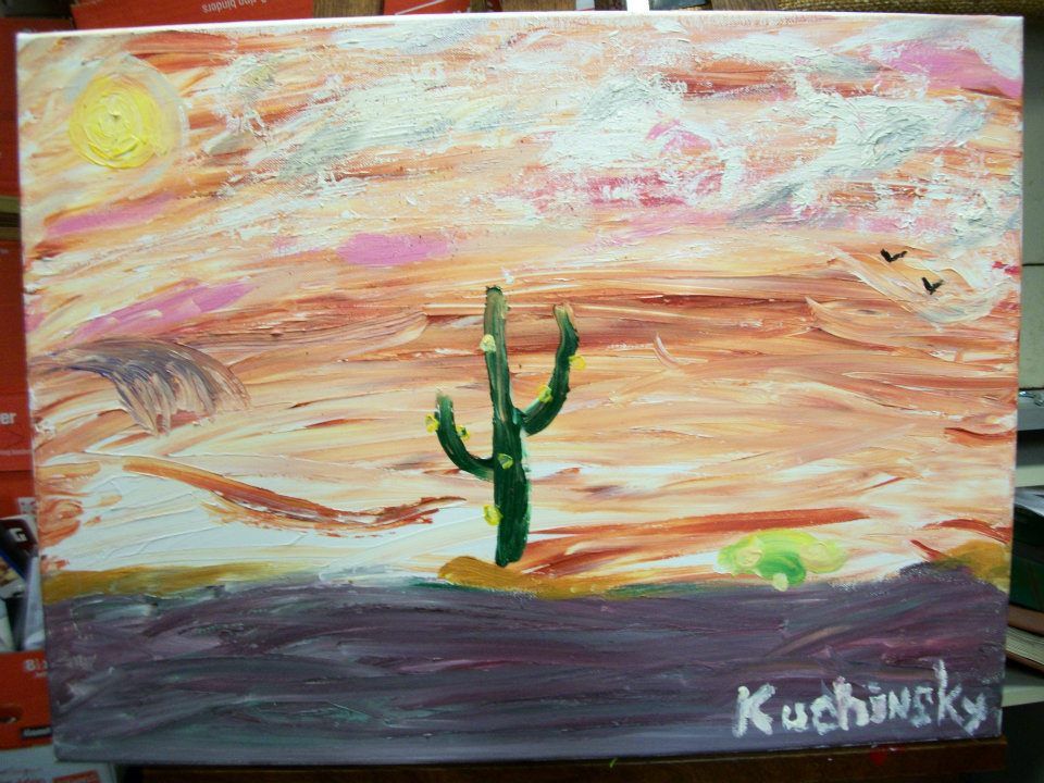 960x720 Titled Desert Cactus Stretched Anvas On Wooden Frame Acrylic - Framing Acrylic Painting