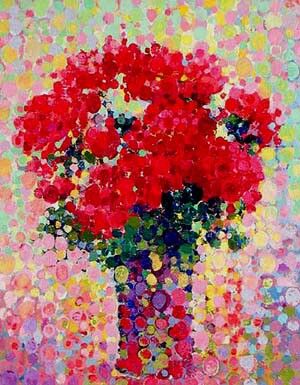 300x385 Florero. Angelo Franco Oleo Paintings, Pointillism - Franco Painting Flowers