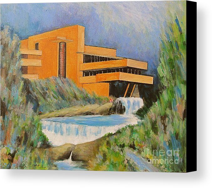 678x601 Frank Lloyd Wright Falling Water Architecture Canvas Print - Frank Lloyd Wright Painting