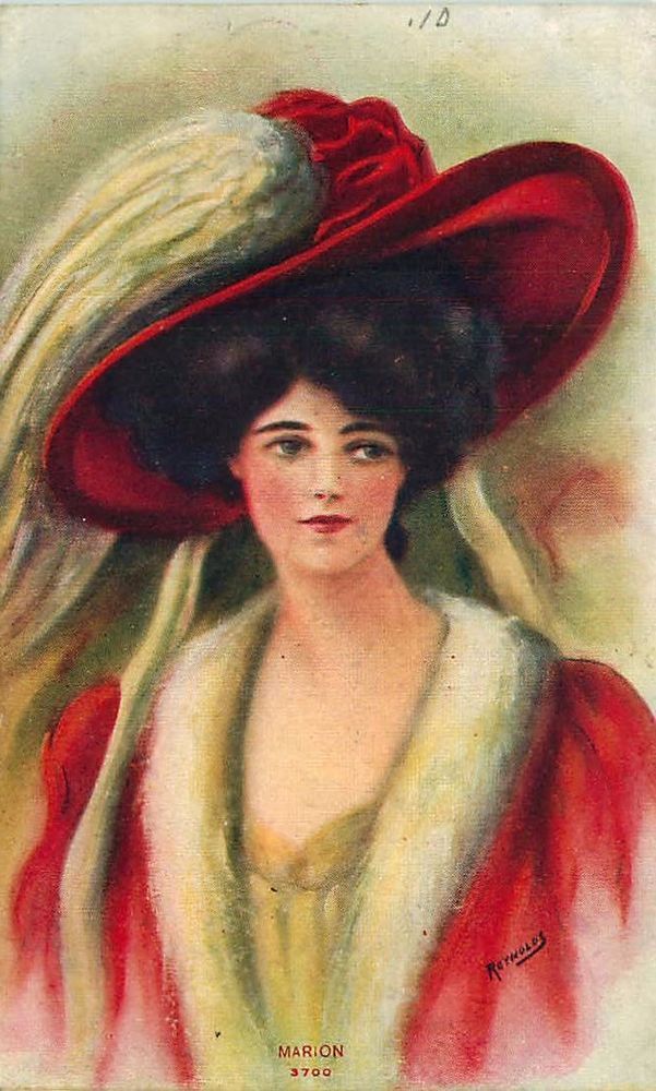 601x1000 Artist Signed Postcard Marion Woman In Huge Hat - Frank Reynolds Painting