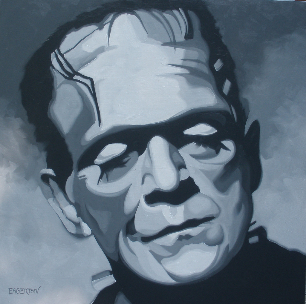 1024x1018 Frankenstein Sold Black And White, Portrait, Oil On Canv - Frankenstein Cover Painting