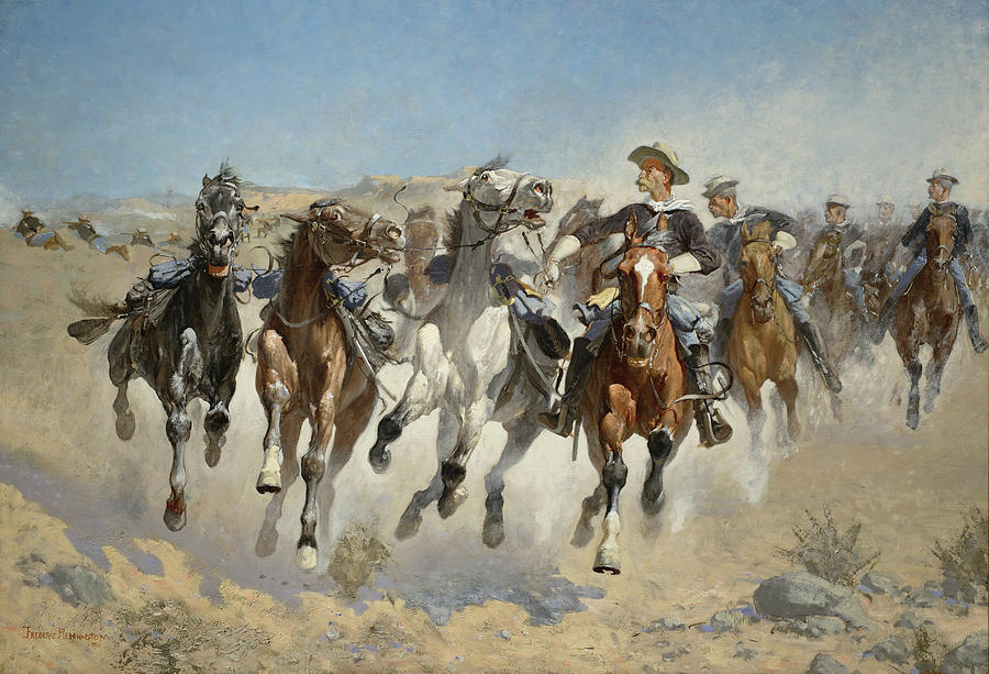 900x613 Dismounted The Fourth Troopers Moving The Led Horses Painting By - Frederic Remington Painting