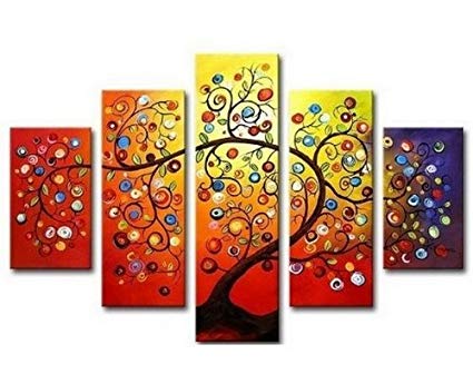 425x345 5 Piece Wall Art 100% Hand Painted Art Colorful Tree - Free Art Painting
