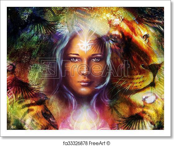 560x470 Free Art Print Of Painting Mighty Lion And Tiger Head, And Mystic - Free Computer Painting