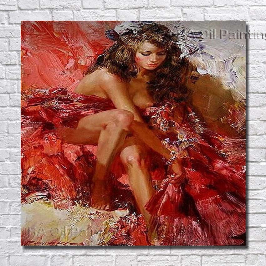 850x850 Free Shipping Nice Girl Red Dress Handpainted Oil Paintings Canvas - Free Painting For Girls