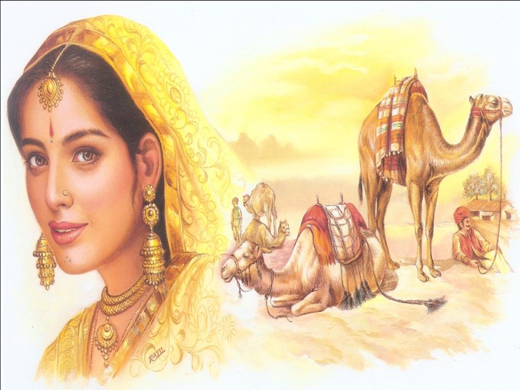 1024x768 Girl Face With Beautiful Camel Hd Poster Painting Wide Pics Hd - Free Painting For Girls