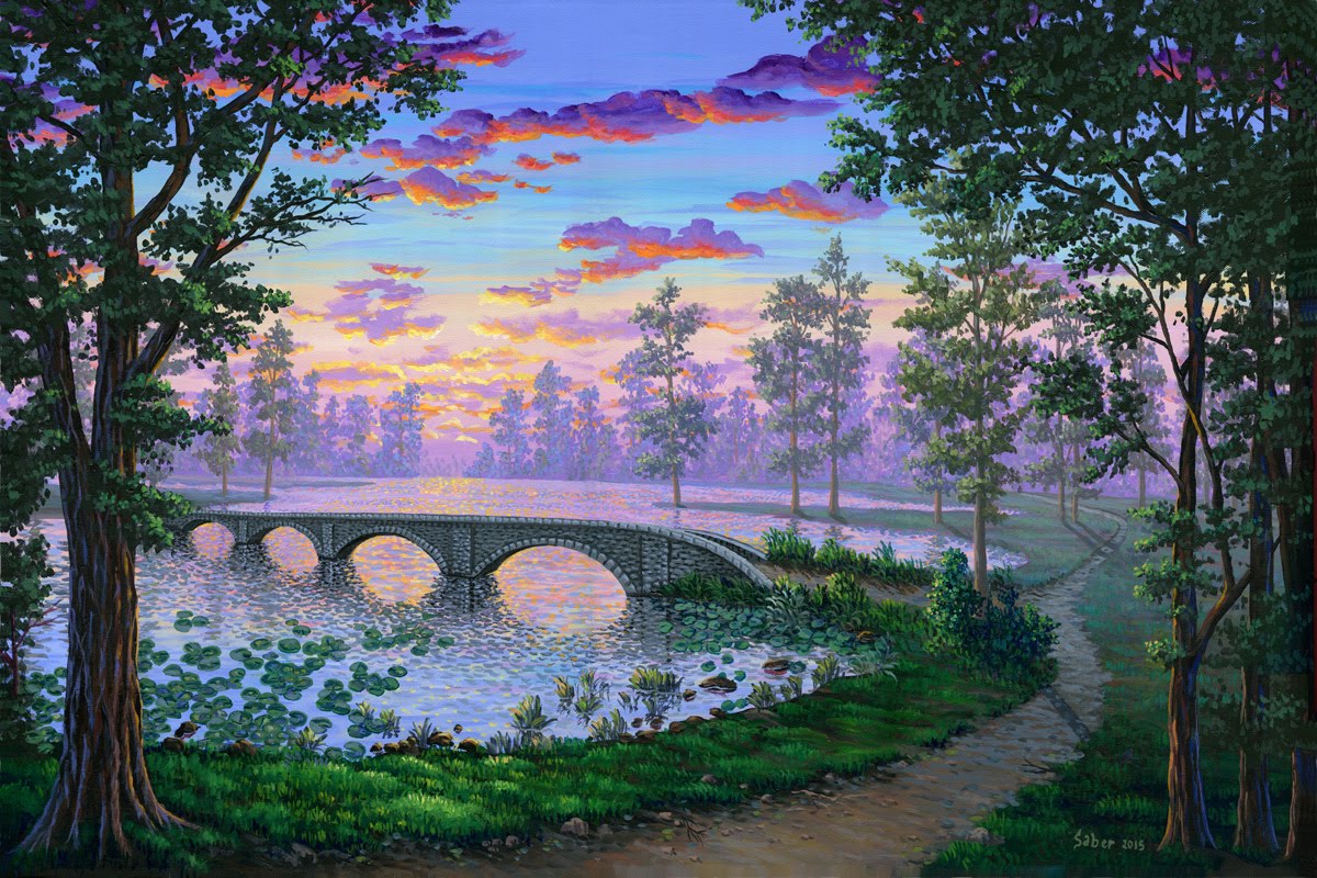 1200x800 Free Painting Lesson How To Paint A Lake, Bridge, Trail Complete - Free Painting Images