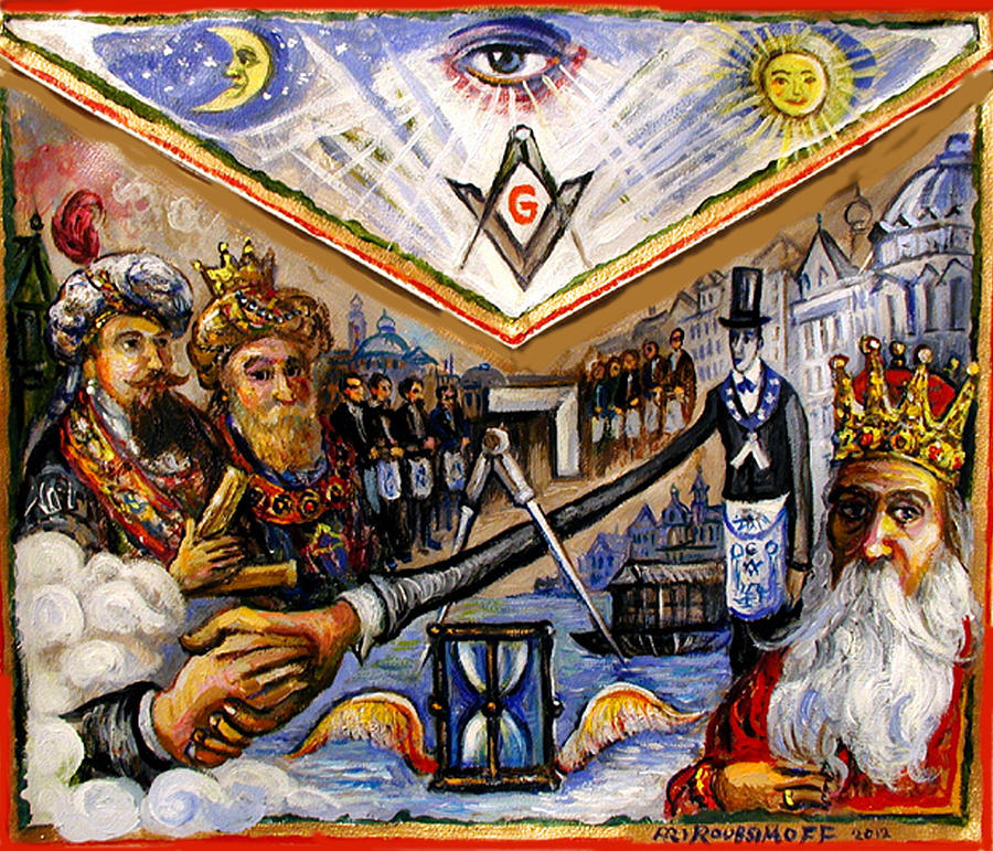 900x771 Painted Masonic Apron, Brotherhood Of Mankind Painting By Ari - Freemason Painting