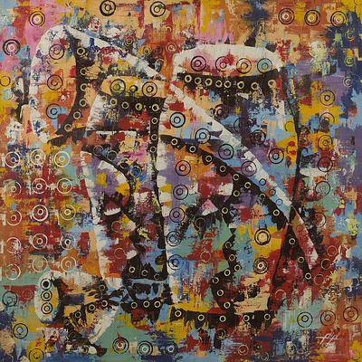 400x400 Signed Colorful Freestyle Painting Of Drums From Ghana - Freestyle Painting