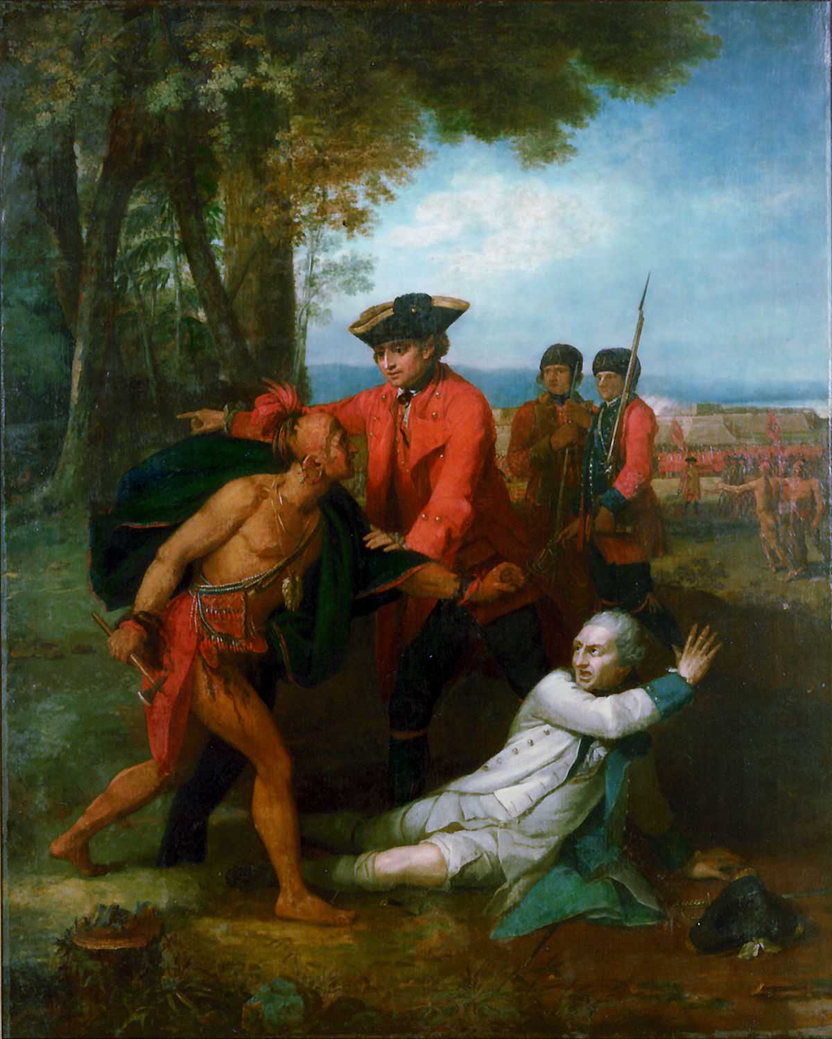 1200x1499 General Johnson Saving A Wounded French Officer From The Tomahawk - French And Indian War Painting