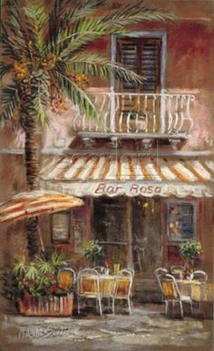 236x387 French Cafe Original Painting, Cafe Paintings, Coffee Shop - French Bistro Painting